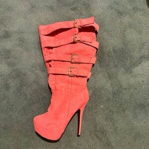 Pink Suede Heeled Boots with Stiletto Heel
